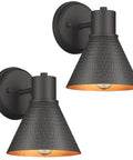 Two Pack Outdoor Wall Sconces With Hammered Metal Shade And Gold Interior, Anti Rust Waterproof Black Exterior Barn Lights