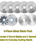 45Mm Rotary Cutter Kit With 9 Extra Blades For Fabric Quilting And Crafting, Including Five Straight, Two Pinking, Two Skip Blades