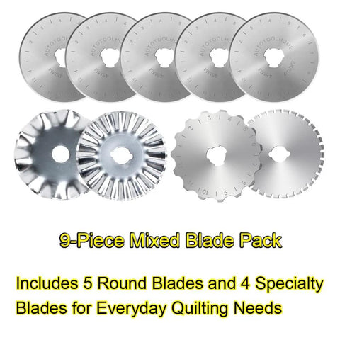45Mm Rotary Cutter Kit With 9 Extra Blades For Fabric Quilting And Crafting, Including Five Straight, Two Pinking, Two Skip Blades