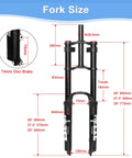 Air Suspension Front Fork For Mountain Bikes With 180mm Travel And Rebound Adjustment, 9x100mm Quick Release Size Diagram