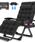 Black Oversized Zero Gravity Lounge Chair 29 Inch XL With Removable Cushion And Headrest Reclining Camping And Patio Chair