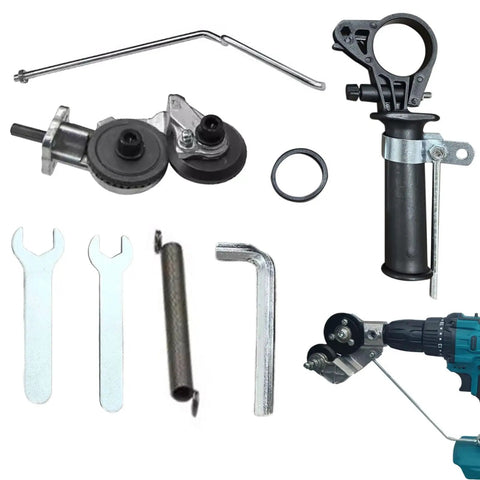 Electric Metal Cutter Nibbler With Flexible Design For Portable Power Tool Compatibility showing various attachments and a drill.