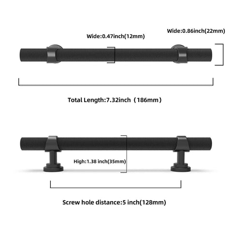 Dope Matte Black 10 Pack Cabinet Handles Five Inch Long Pulls For Kitchen Cupboards And Closet Drawers Heavy Duty Aluminum Zinc Alloy Hardware dimensions and specifications.