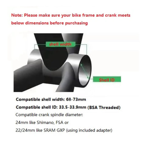 Diagram showing BSA Threaded Bottom Bracket 68-73mm Shell Built Tough Steel Bearings, Sealed, 1.37x24 TPI details and measurements.