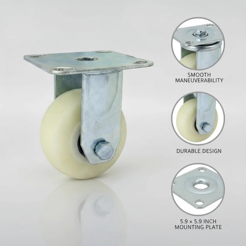 Heavy Duty Plate Caster With Brake 5.9 X 5.9 Inch Plate Mount For Industrial Equipment And Workbenches Nylon Swivel Wheel