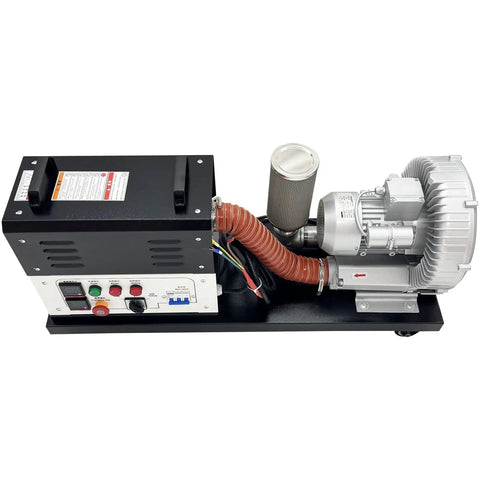 Heavy Duty Workshop Grade Hot Air Blower Packs A Badass NiCr Core That Pushes Snappy 350C Blast For Fast Fixes And Hella Smooth Shop Builds At 220V, showing controls and power unit.