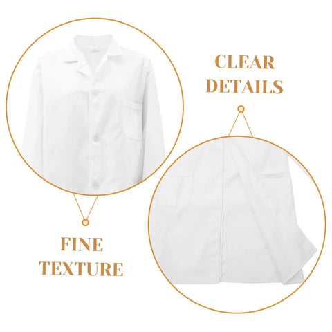 Men's White Lab Coat, Long Sleeve Professional Medical Coat For Doctors, Pharmacists, Students And Adults, detailed texture view