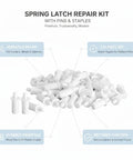 All In One 130 Piece Spring Latch Repair Kit With Metal Pins And PP Staples For Curtains Blinds And Cabinet Doors That Reattaches Detached Hooks Fixes Loose Slats And Replaces Worn Latches In A Snap., 130-piece set