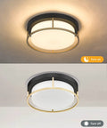 Dope Industrial Chic LED Flush Mount Ceiling Light 12 Inch 24W 1100 Lumens Dimmable 3000K Matte Black Gold Frame With Frosted Glass