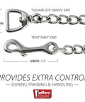 4 Mm Stud Chain Lead With Bolt Snap And Swivel Eye End 20 Inch Nickel Plated Horse Lead Chain, bolt snap close-up
