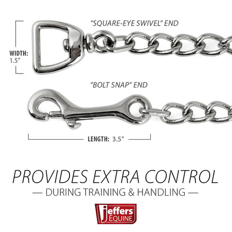 4 Mm Stud Chain Lead With Bolt Snap And Swivel Eye End 20 Inch Nickel Plated Horse Lead Chain, bolt snap close-up