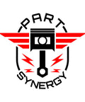 Logo featuring a piston and red wings, labeled "Part Synergy" with bold design elements.