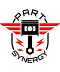 Logo of Part Synergy featuring red wings and piston design