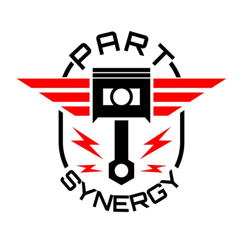 Logo of Part Synergy featuring a piston and wings, representing automotive parts and performance.