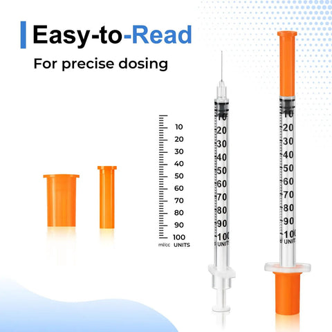 Two disposable syringes with smooth plungers and clear markings, part of Individually Wrapped 100 Pack Disposable Syringes One Milliliter 30 Gauge Half Inch For Lab And Home Use With Precise Measurements Smooth Plunger And Budget Friendly Scientific Supplies.