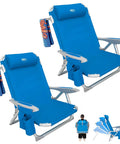 Adult Beach Chair Set With Adjustable Recline And Lay Flat Position Lightweight Foldable Aluminum Chairs With Backpack Straps, blue chairs