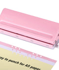Adjustable 6 Hole Punch For Planners And Binders, Durable Metal Puncher with 6 Sheet Capacity, Pink, suitable for A4 A5 A6 notebooks