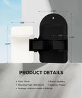 Beefy Heavy Duty Broom Holder Wall Mount Set Of 4 Black Metal Bracket dimensions and details on blue and gray background.