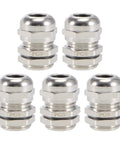 PG9 Cable Gland For 4mm To 8mm Wires Waterproof Metal Joint With Adjustable Locknut And Washer, Brass Nickel Plated Fittings 5 Pcs