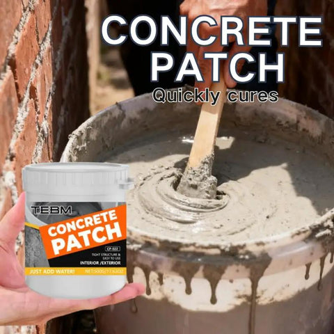 Heavy Duty Concrete Patch Powder And Rapid Set Cement Crack Filler Sealant For Driveways Patios Sidewalks mixed in a bucket.