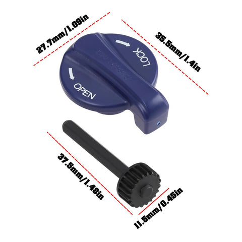 Lockout Lever Kit For SR Suntour XCT And XCM Forks with dimensions, blue finish, and precision dial, lightweight for smooth handling.