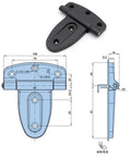 Diagram and close-up of Heavy Duty Black Plastic Door Hinges For Barn Shed Gates Square And T Hinges