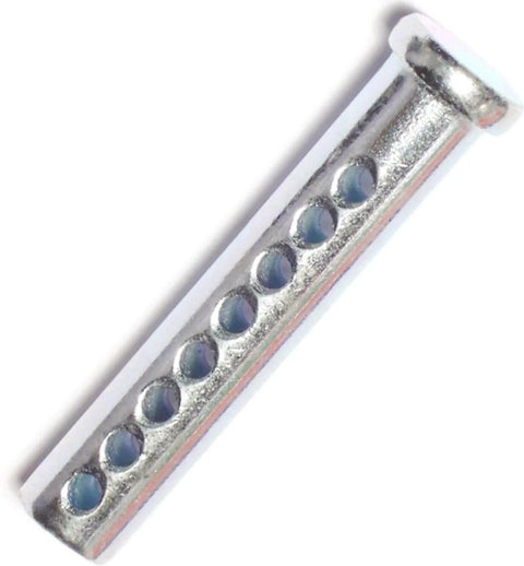 Side view of Beefy Adjustable Clevis Pin Kit For Trailers And Heavy Equipment Seven Sixteenths By Two And A Half Inch Zinc Steel Pin with Eight Holes