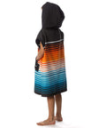 Child wearing Kids Hooded Changing Poncho Towel For Beach And Pool Microfiber Quick Dry Swim Poncho Soft Suede Like Fabric Lightweight