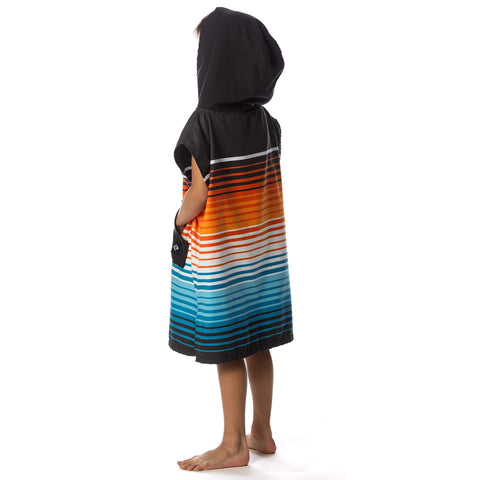 Child wearing Kids Hooded Changing Poncho Towel For Beach And Pool Microfiber Quick Dry Swim Poncho Soft Suede Like Fabric Lightweight