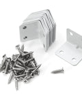 12 Pack White Powder Coated Steel L Corner Braces With Phillips Screws, metal joinery plates and screws for assembly.