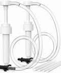 Two-pack fluid transfer pumps front view with clear hoses and adapters for standard quart bottles