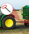 Half Inch Trailer Hitch Pin And Clip Set For Trailers With Quick Hook Up And Unhook For Tow Gear And Utility Vehicles Two Pack Includes Three And Five Eighths Inch Shank And R Clips For Tractors Lawn Mowers Golf Carts RVs And ATVs shown attached to a tractor and trailer