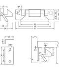 Black Nylon Metal Closet Door Catch And Cabinet Handle With Secure Drawer Latch For Rv Mobile Homes Cars Yachts And Cupboard Doors That Save Space detailed technical drawing with dimensions.