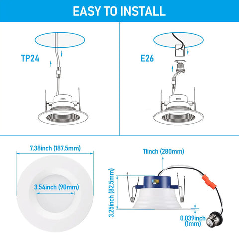 Installation diagram for Eight Pack 6 Inch LED Recessed Retrofit Downlight Kit with 5CCT