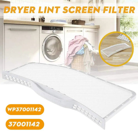Dryer Lint Filter Screen Replacement For Whirlpool Amana KitchenAid visible in laundry room setting, showing filter detail.