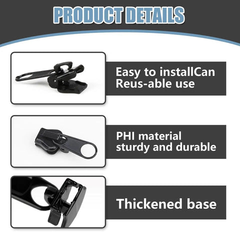 Heavy Duty Zipper Repair Kit 12 Piece Metal Universal Set Three Sizes For Quick Fixes Replacement Slider Teeth And Spare Parts
