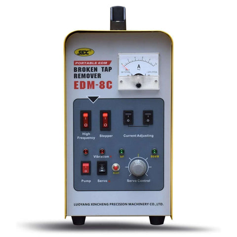 Front view of SFX EDM-8C portable EDM tap burner, 800W, yellow case with control panel and gauge.