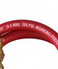 Heavy Duty 3 Foot 3/8 Air Hose Extender With Triple Manifold Quick Connector, red hose showing 250 PSI and connector detail.