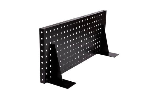 Heavy Duty Slatwall Shelf 24 Inch For Retail, Garage, And Home Storage, Slat Wall Hanging Shelf With Strong Support Frame, Black, 2 Pack For Heavy Load Organization And Versatile Wall Display, showing side view.