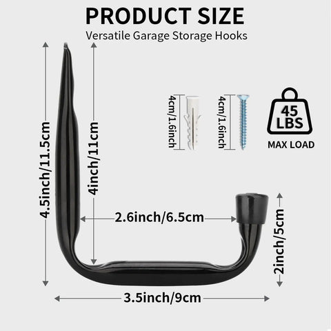 Heavy Duty Garage Storage Hooks 10 Pack Wall Mount J Utility Hangers For Hoses Tools Sports Gear And Bulky Equipment Black