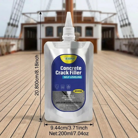 Heavy Duty Concrete Crack Filler Rock Solid Epoxy Primer Base Seal 200ml bottle on wood surface showcasing self-leveling application.