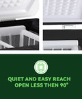 Compact Black Chest Freezer With 3.5 Cubic Feet Capacity, Space Saving Top Open Design, interior image with easy open lid.