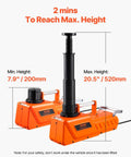 15 Ton Electric Hydraulic Car Jack Lift With 7.9-20.5 Inch Range, orange jack raised to full height with measurements shown