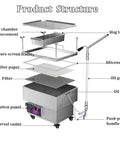 Diagram showing components of Commercial 18L Stainless Steel Deep Fryer Oil Filter Machine With Powerful 250W Motor.