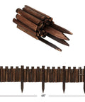 Burnt Wood Garden Fence Edging, 8 Inch Tall And 3.7 Foot Long, Flexible Decorative Border For Flower Beds And Lawn, Includes 4 Inch Stakes