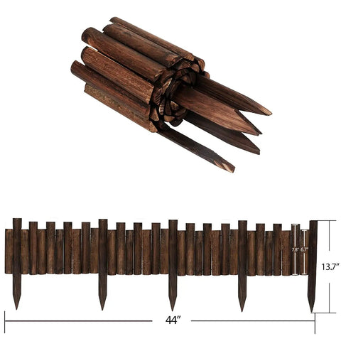 Burnt Wood Garden Fence Edging, 8 Inch Tall And 3.7 Foot Long, Flexible Decorative Border For Flower Beds And Lawn, Includes 4 Inch Stakes