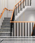 Heavy Duty Stair Railing Kit Featuring Rock Solid Wrought Iron Balusters With Fully Adjustable Spindles For Porch Deck And Staircase Setup No Fuss Quick Install Black in modern interior staircase.