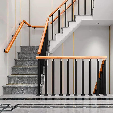 Badass Indoor Stair Railing Kit Featuring Slick Square Metal Spindles And Quick Adjust Brackets for stylish stairway design.