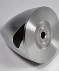 Machined CNC Aluminum Spinner For RC Airplane 3.5 Inch 89mm 3 Blade Propeller Hub Silver Finish, angled view of spinner