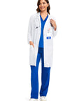 Three Pocket Women's Lab Coat With Long Sleeves White Medical Coat Relaxed Fit Size M Work Ready For Clinic And Hospital Use.